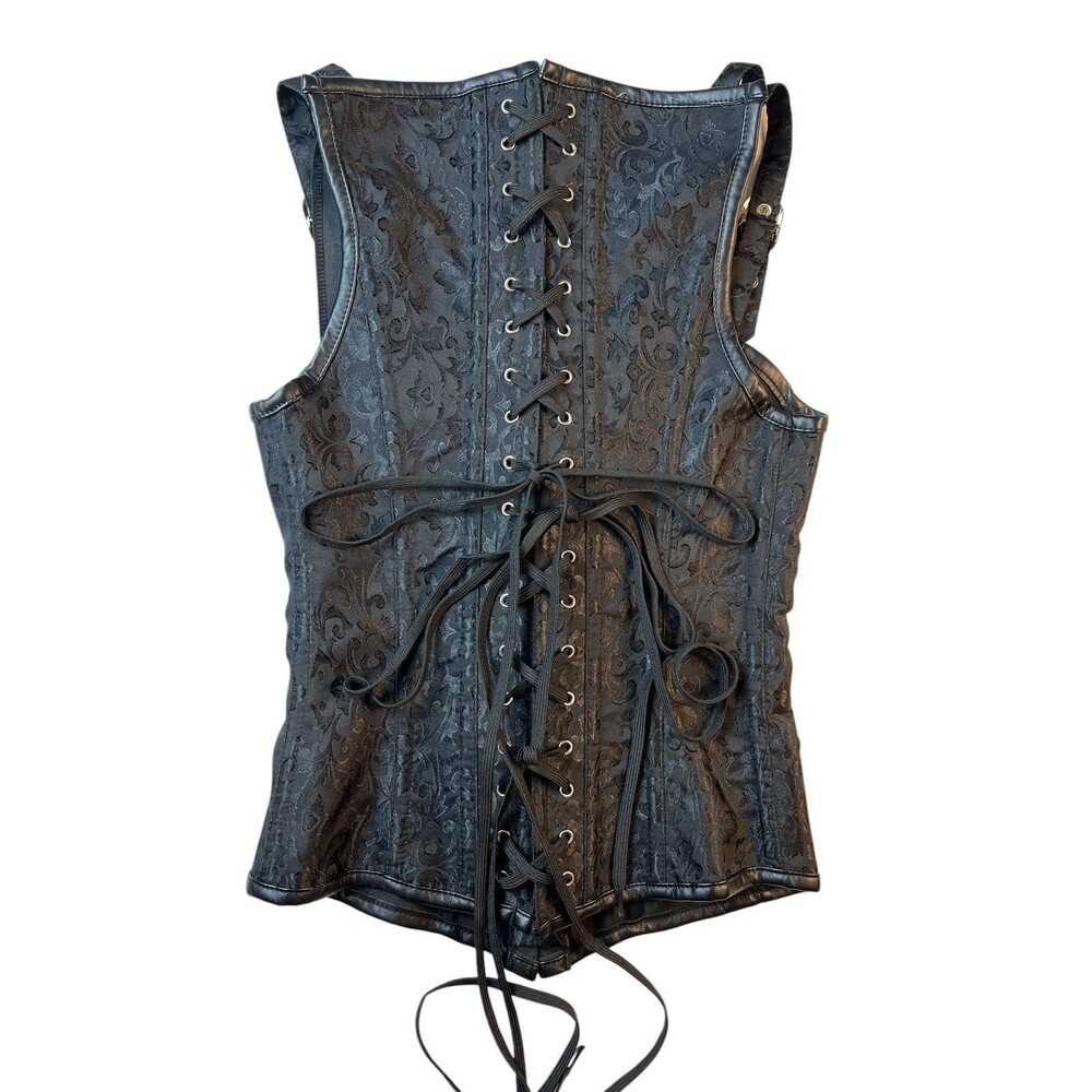 Black Jacquard Bustier Corset Top  Size M  Steampunk Renaissance Biker Gothic - Picture 3 of 13